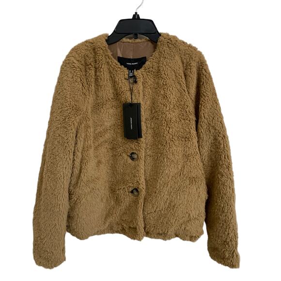 Vero Moda amanda short teddy jacket brown‎ size Medium - Picture 1 of 6